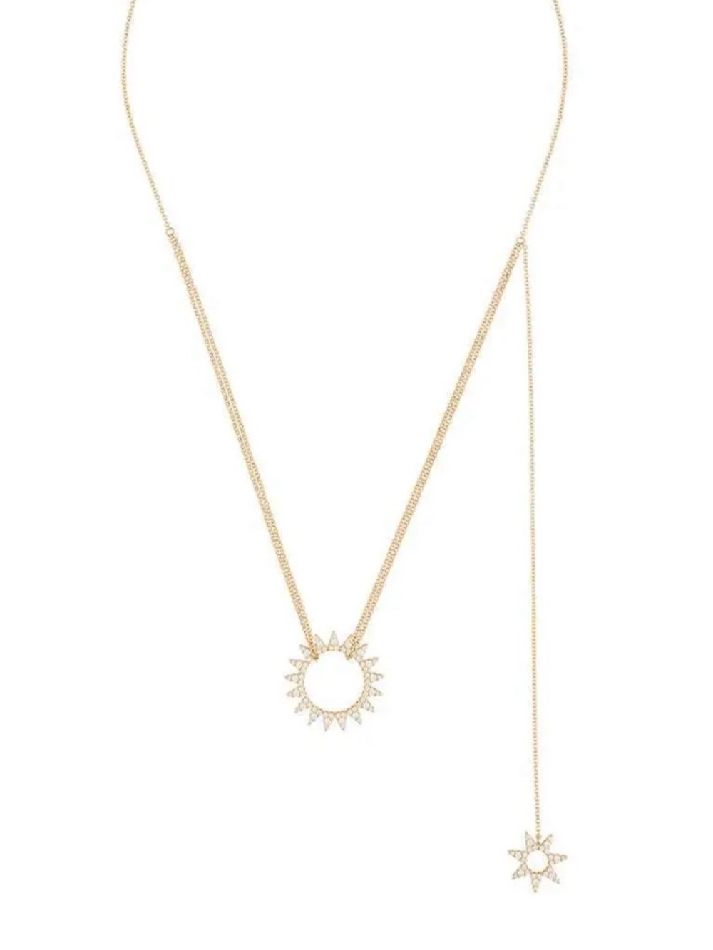APM Monaco Gold Sunburst Lariat Necklace with Crystal Accents